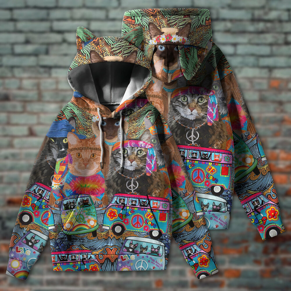 Hippie Cat Love Hippie Life - Ears Hoodie - Owl Ohh - Owl Ohh