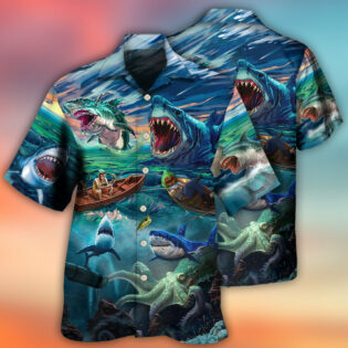 Fishing Shark Crazy Art Style - Hawaiian Shirt - Owl Ohh - Owl Ohh