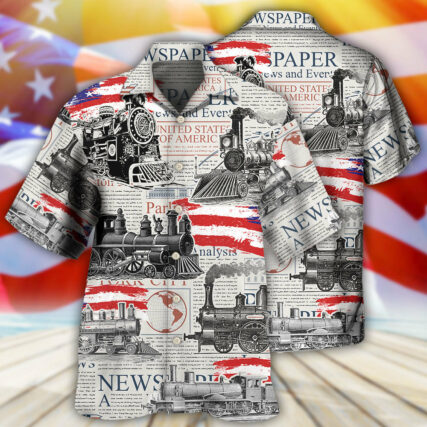 Train Independence Day Retro Train US Flag - Hawaiian Shirt - Owl Ohh - Owl Ohh