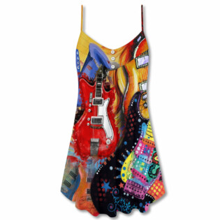 Guitar Galaxy Amazing Background Colorful - V-neck Sleeveless Cami Dress - Owl Ohh - Owl Ohh