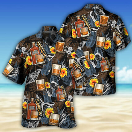 Wine Bourbon Drinking Butterflies Tropical - Hawaiian Shirt - Owl Ohh - Owl Ohh
