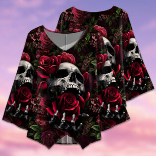 Skull Rose Dark Screaming - V-neck T-shirt - Owl Ohh - Owl Ohh