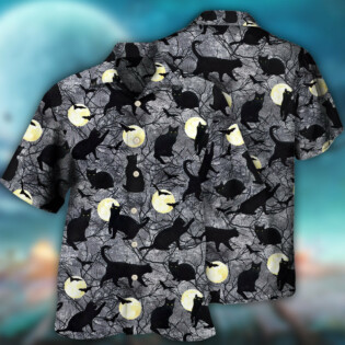 Halloween Black Cat Pattern - Hawaiian Shirt - Owl Ohh - Owl Ohh
