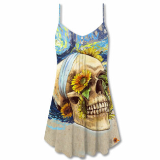 Skull And Sunflower Vintage Amazing Starry Night - V-neck Sleeveless Cami Dress - Owl Ohh - Owl Ohh