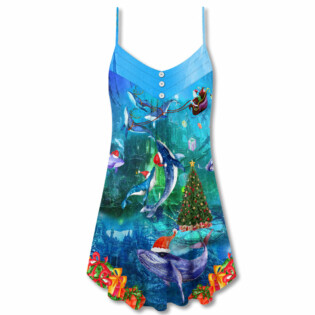 Christmas Whales Under The Sea - V-neck Sleeveless Cami Dress - Owl Ohh - Owl Ohh
