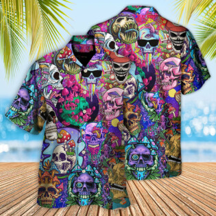 Hippie Mushroom And Skull Colorful Art - Hawaiian Shirt - Owl Ohh - Owl Ohh