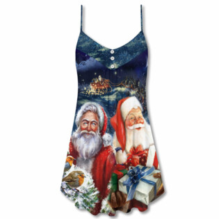 Christmas Santa Claus Snow - V-neck Sleeveless Cami Dress - Owl Ohh - Owl Ohh