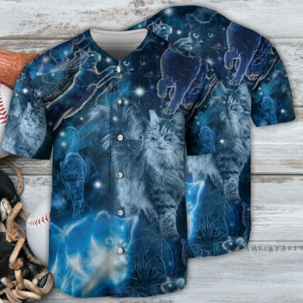 Cat Love Blue Neon Cat Style - Baseball Jersey - Owl Ohh - Owl Ohh
