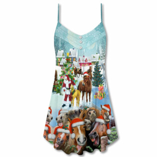 Christmas Horse Loves Christmas Very Happy - V-neck Sleeveless Cami Dress - Owl Ohh - Owl Ohh