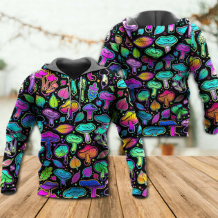 Mushroom Neon Colorful Bright With Leaf - Hoodie - Owl Ohh - Owl Ohh