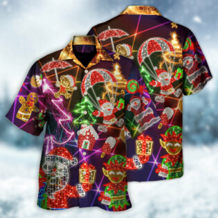 Christmas Funny Santa Claus Tree Elf Gingerbread Neon Light Style - Hawaiian Shirt - Owl Ohh - Owl Ohh
