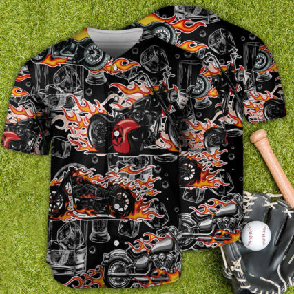 Motorcycle Flame Racing Wine Lover - Baseball Jersey - Owl Ohh - Owl Ohh