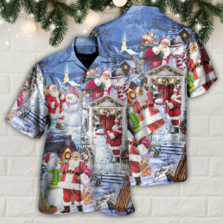 Christmas Santa And Snowman Happy Holiday Christmas - Hawaiian Shirt - Owl Ohh - Owl Ohh