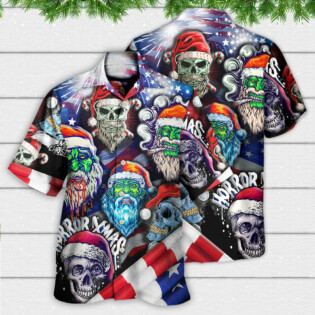 Skull Christmas US Flag Skeleton Art - Hawaiian Shirt - Owl Ohh - Owl Ohh