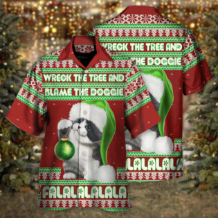 Cat Wreck The Tree Red Style Christmas - Hawaiian Shirt - Owl Ohh - Owl Ohh