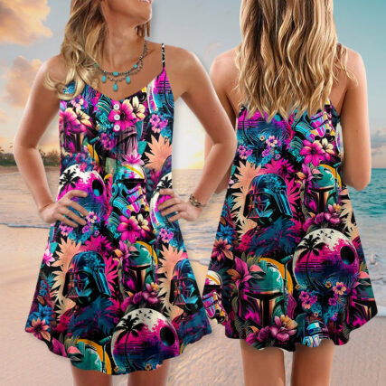 Special Star Wars Synthwave 02 - V-neck Sleeveless Cami Dress - Owl Ohh-Owl Ohh
