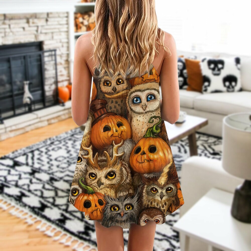 Halloween Owl Pumpkin Pattern - V-neck Sleeveless Cami Dress - Owl Ohh - Owl Ohh