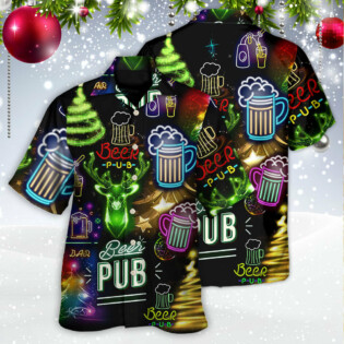 Beer Christmas Neon Art Drinking - Hawaiian Shirt - Owl Ohh - Owl Ohh