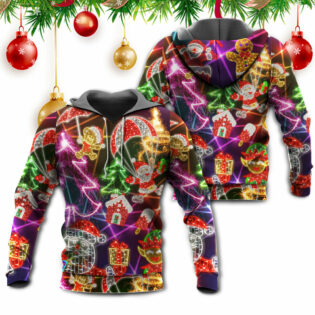 Christmas Funny Santa Claus Tree Elf Gingerbread Neon Light Style - Hoodie - Owl Ohh - Owl Ohh
