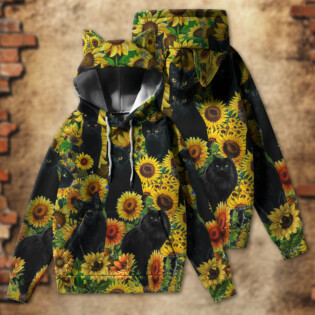 Black Cat Love Sunflower - Ears Hoodie - Owl Ohh - Owl Ohh