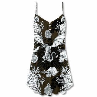 Dragon Flying With Skull Gothic Style - V-neck Sleeveless Cami Dress - Owl Ohh - Owl Ohh