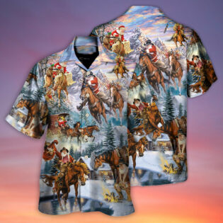 Christmas Santa Claus Riding Horse Snow Mountain Art Style - Hawaiian Shirt - Owl Ohh - Owl Ohh