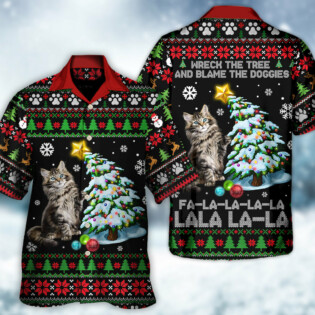 Cat Wreck The Tree Light Funny Ugly Style Christmas - Hawaiian Shirt - Owl Ohh - Owl Ohh