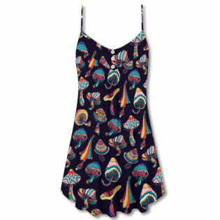 Hippie Mushroom Peace Love Life Style - V-neck Sleeveless Cami Dress - Owl Ohh - Owl Ohh