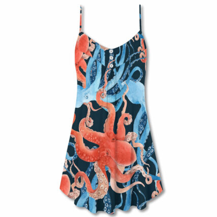 Octopus Colorful Ocean Life Basic - V-neck Sleeveless Cami Dress - Owl Ohh - Owl Ohh
