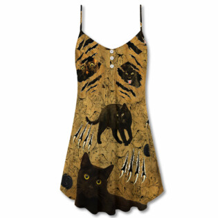 Black Cat Put Your Paws Up Cool - V-neck Sleeveless Cami Dress - Owl Ohh - Owl Ohh