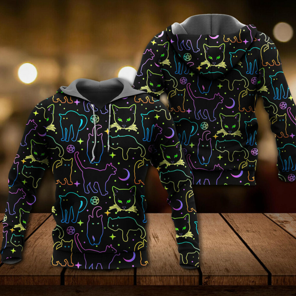 Cat Neon Colorful Playing With Kitten Magical - Hoodie - Owl Ohh - Owl Ohh