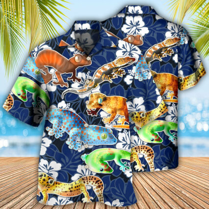 Leopard Gecko Blue Tropical Flower - Hawaiian Shirt - Owl Ohh - Owl Ohh