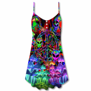Hippie Alien Peace Color Stunning - V-neck Sleeveless Cami Dress - Owl Ohh - Owl Ohh
