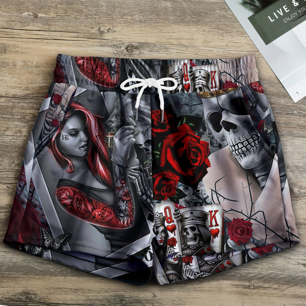 Skull Love Is Life Rose - Women's Casual Shorts - Owl Ohh - Owl Ohh