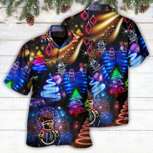 Christmas Neon Art Santa And Snowman - Hawaiian Shirt - Owl Ohh for men and women, kids - Owl Ohh