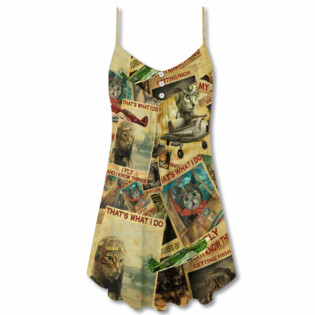Cat Amazing Pilot Vintage Style - V-neck Sleeveless Cami Dress - Owl Ohh - Owl Ohh