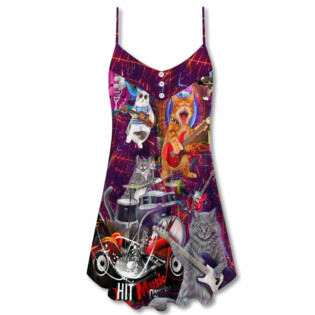 Cat Rocker Funny Style - V-neck Sleeveless Cami Dress - Owl Ohh - Owl Ohh