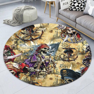 Skull Amazing Pirate Hunting - Round Mat - Owl Ohh - Owl Ohh