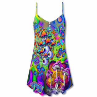Hippie Mushroom Stay Trippy Little Hippie Colorful - V-neck Sleeveless Cami Dress - Owl Ohh - Owl Ohh