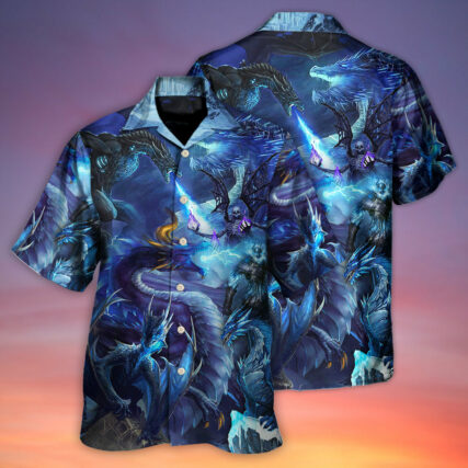 Dragon Blue Skull Fire Lightning Art Style - Hawaiian Shirt - Owl Ohh - Owl Ohh
