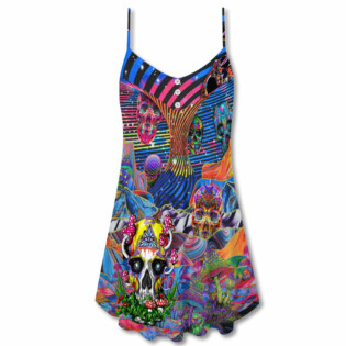 Hippie Love Life Mix Color Skull - V-neck Sleeveless Cami Dress - Owl Ohh - Owl Ohh