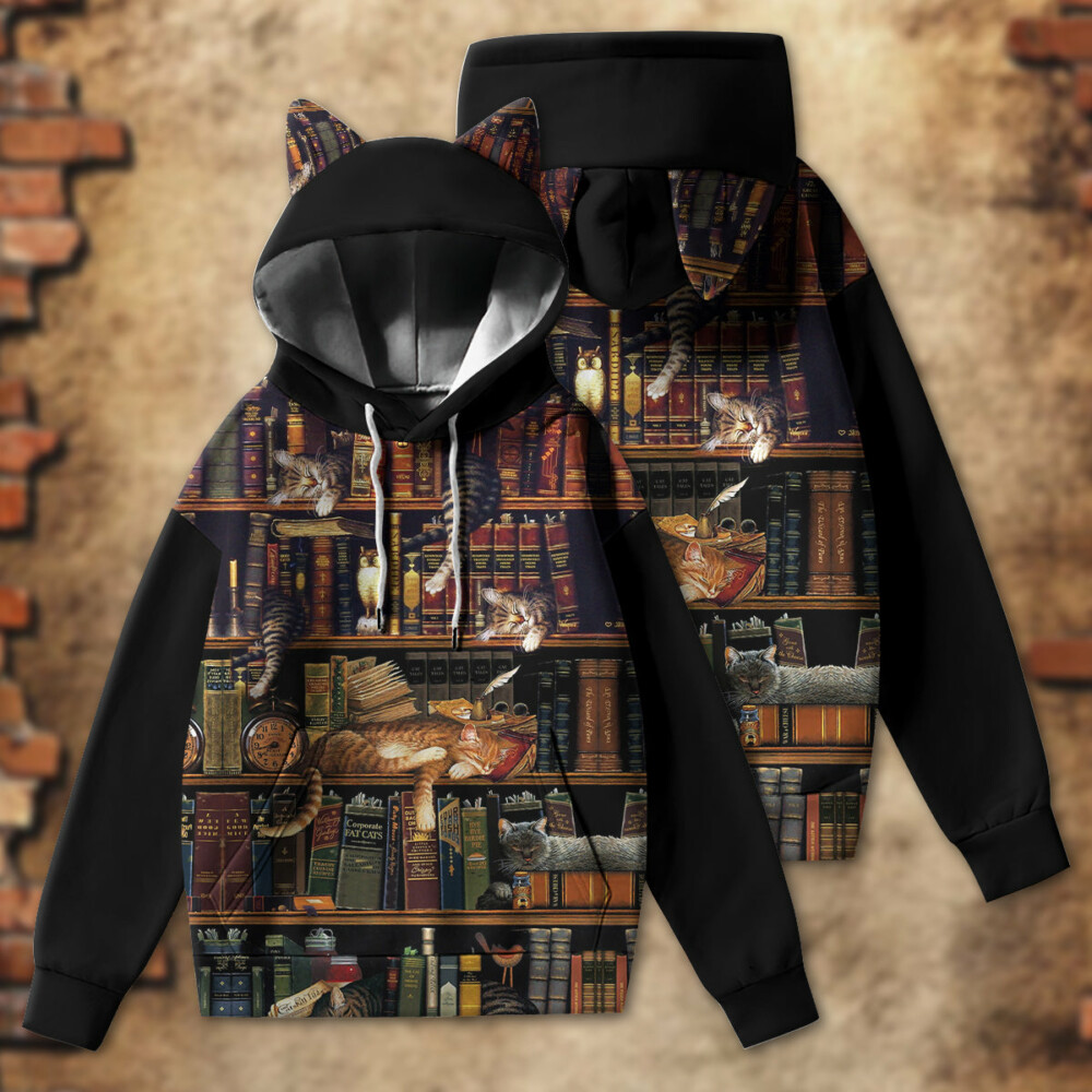 Book And Cat Sleep - Ears Hoodie - Owl Ohh - Owl Ohh