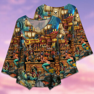 Skull Pirate Treasure Night On The Sea - V-neck T-shirt - Owl Ohh - Owl Ohh