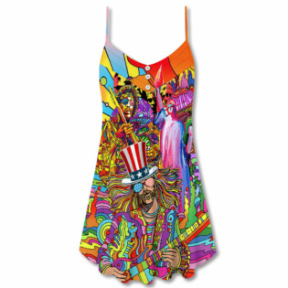 Hippie Independence Day America Cool - V-neck Sleeveless Cami Dress - Owl Ohh - Owl Ohh