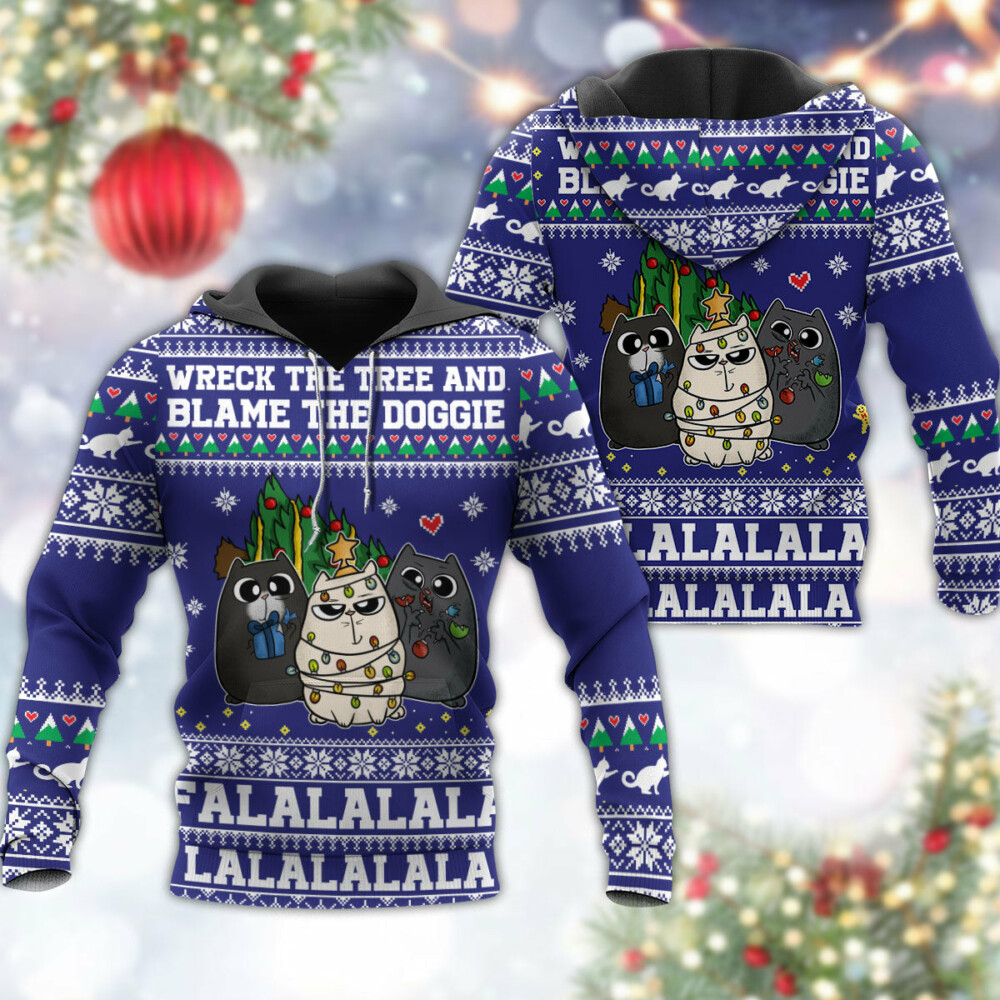 Cat Wreck The Tree Meowy Christmas La La - Hoodie - Owl Ohh - Owl Ohh