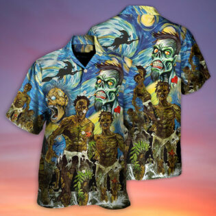 Halloween Zombie Crazy Starry Night Funny Boo Art Style - Hawaiian Shirt - Owl Ohh - Owl Ohh