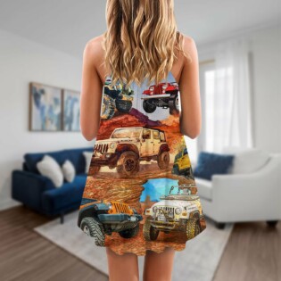 Jeep In The Desert Vintage Art Style - V-neck Sleeveless Cami Dress - Owl Ohh - Owl Ohh