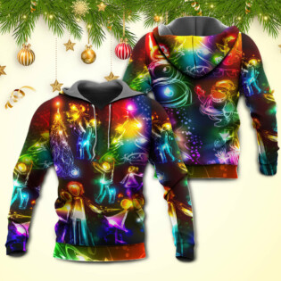 Christmas Family Happy Love Tree Neon Light Style - Hoodie - Owl Ohh - Owl Ohh