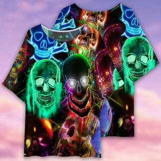 Skull Glowing Colorful Lighting - Women's T-shirt With Bat Sleeve - Owl Ohh - Owl Ohh