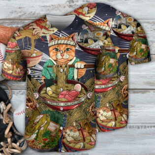 Cat Love Ramen So Funny Style - Baseball Jersey - Owl Ohh - Owl Ohh